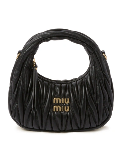Miu Miu Wander Mini Hobo Bag In Quilted Nappa In Black