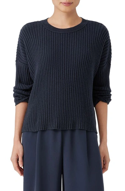 Eileen Fisher Organic Cotton Blend Rib Sweater In Ocean