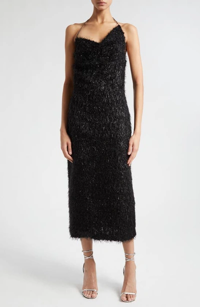 Stine Goya Promise Metallic Halter Knit Midi Dress In Fluffy Black