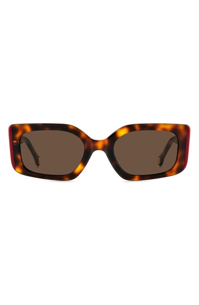 Carolina Herrera 53mm Rectangular Sunglasses In Havana Red/ Brown