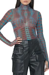 Afrm Zadie Mesh Turtleneck Top In Cyber Optic Dot