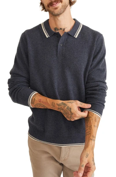 Marine Layer Tipped Cashmere Polo Sweater In Navy/ Oatmeal