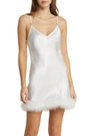 In Bloom By Jonquil Hope Faux Feather Trim Satin Chemise In Ivory