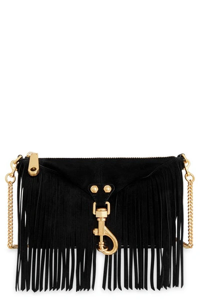 Rebecca Minkoff Mini Julian Fringe Leather Crossbody Bag In Black