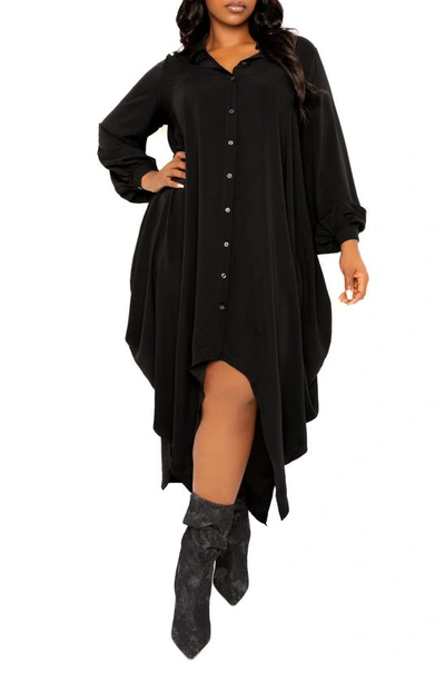 Buxom Couture Drape Maxi Shirtdress In Black