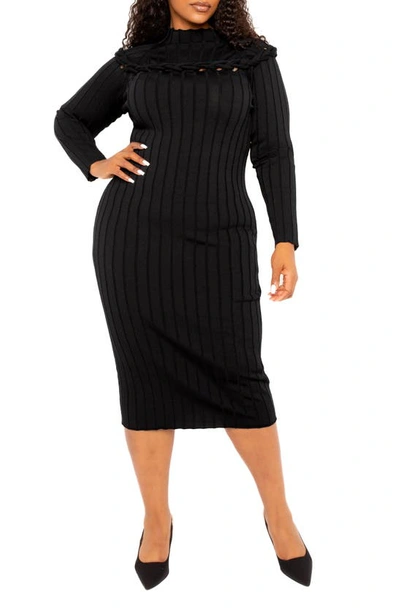 Buxom Couture Knot Detail Long Sleeve Jumper Dress In Black