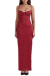 House Of Cb Stefania Underwire Corset Bodice Satin Gown In Blood Red