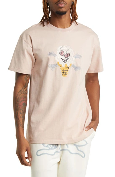 Icecream Cherry Face Embroidered T-shirt In Rose Smoke