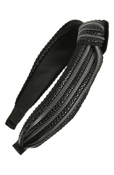 Tasha Metallic Stripe Center Knot Headband In Black/grey