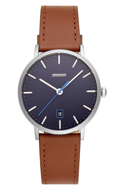 Uri Minkoff Norrebro Leather Watch, 40mm In Brown/ Navy/ Silver