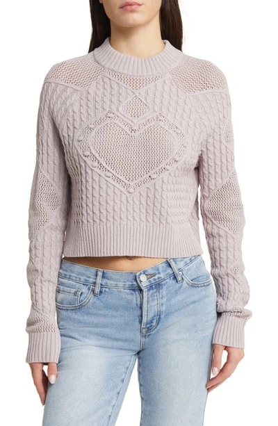 Pacsun Lovely Heart Mix Stitch Mock Neck Crop Sweater In Cloud Gray