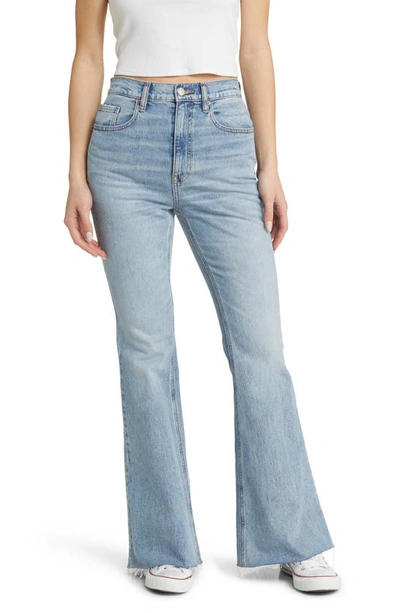 Pacsun Naomi High Waist Raw Hem Wide Flare Leg Jeans In Medium Indigo