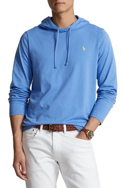 Polo Ralph Lauren Logo Hooded Long Sleeve T-shirt In Blue