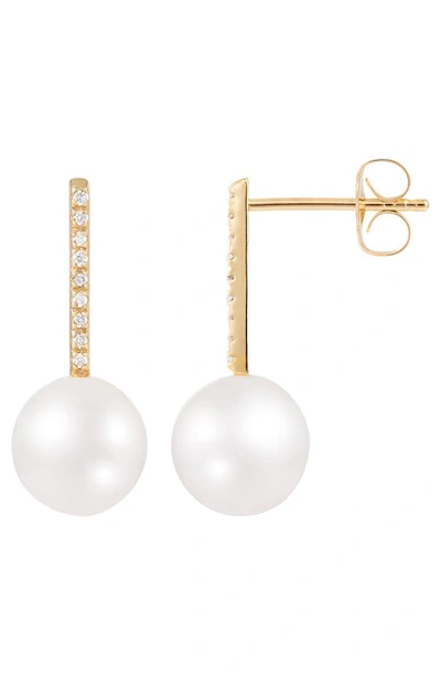 Splendid Pearls Freshwater Pearl & Diamond Drop Earrings In White