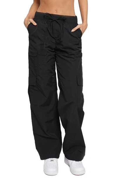 Know One Cares Nylon Cargo Pants In Black