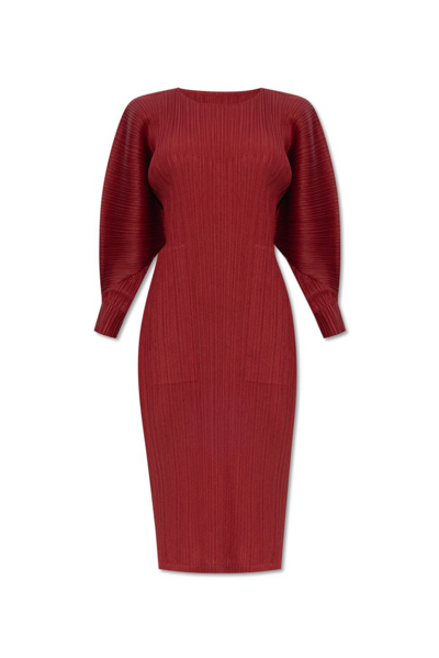 Issey Miyake Women's November Pleated Sheath Midi Dress In Carmine