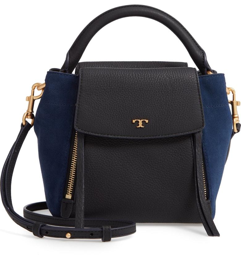 tory burch half moon leather satchel