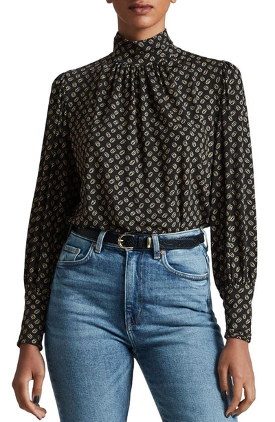 & Other Stories Lorinda Geo Print Mock Neck Top In Black Geometric Heather Aop