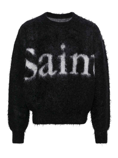 Saint Mxxxxxx Intarsia Knit-logo Brushed-finish Jumper In Black