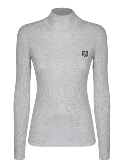 Maison Kitsuné Grey Fox Head High Neck Jumper In Grey
