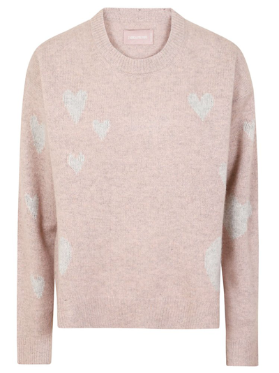 Zadig & Voltaire Markus Ws Heart Cashmere Sweater In Pink