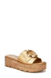 Franco Sarto Hoda Platform Wedge Slide Sandal In Gold Faux Leather