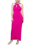 Sl Fashions Crystal Embellished Halter Neck Tulip Gown In Fuchsia