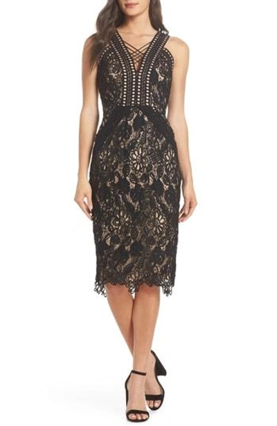 Harlyn V-neck Lace Cocktail Dress In Black/ Nude