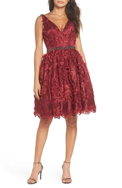 Mac Duggal Floral Applique Fit & Flare Dress In Burgundy | ModeSens