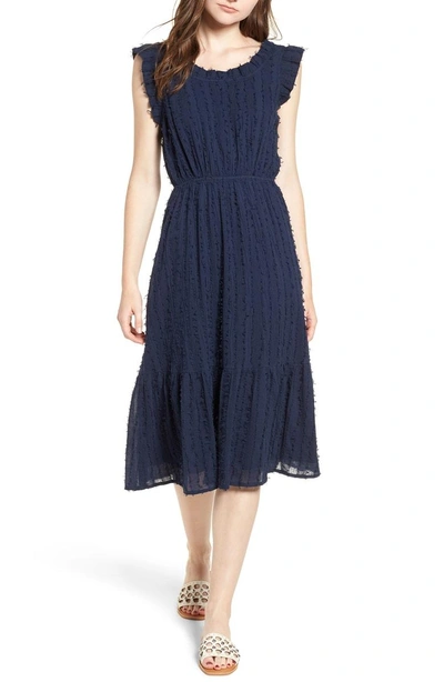 Moon River Fray Detail Dress In Navy