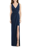 Jenny Packham V-neck Crepe Column Gown In Midnight