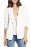 Bardot Ruched Sleeve Blazer In White