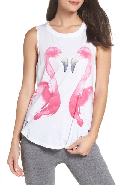 Chaser Painted Flamingos Muscle Tee In White