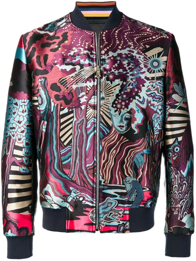 Paul Smith Dreamer Jacquard Print Bomber Jacket In Brown Multi