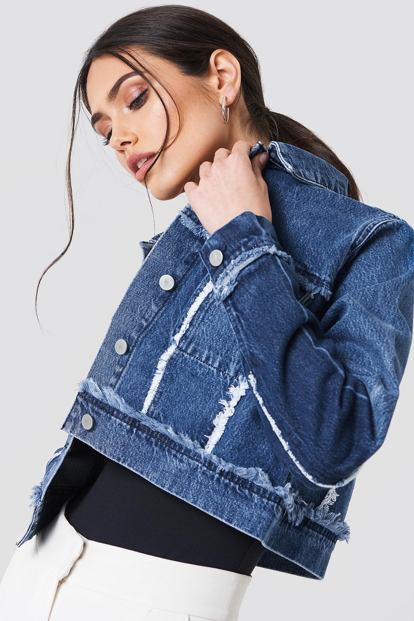 dark blue cropped denim jacket
