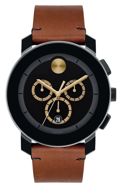 Movado Men's Bold Tr-90 Chronograph Watch With Leather Strap In Black/brown