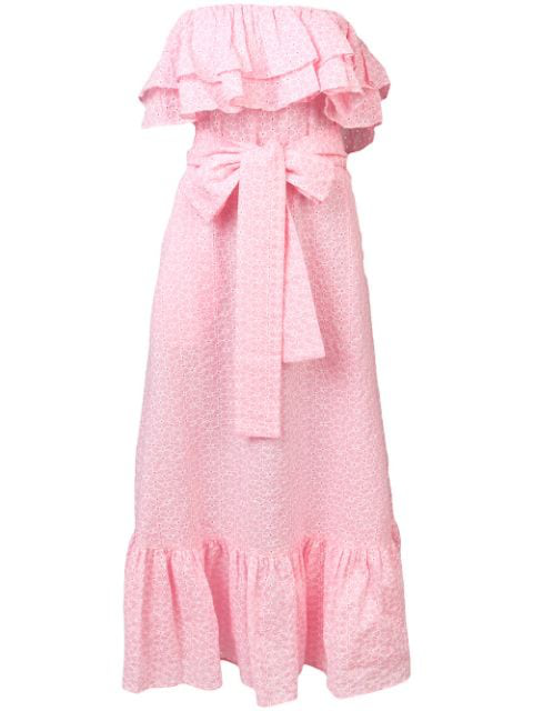 pink ruffle midi dress