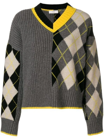 Pringle Of Scotland Argyle Colour Block Sweater In Grey