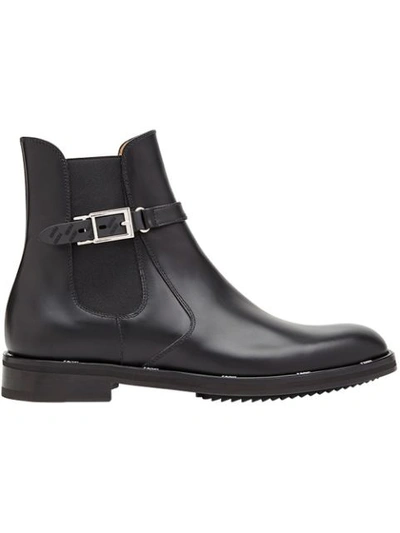 Fendi Buckled Leather Chelsea Boots In Black