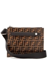 Fendi Logo-embossed Leather Messenger Bag In Brown