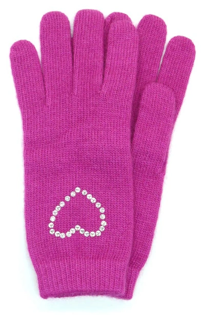 Portolano Crystal Heart Knit Gloves In Very Berry