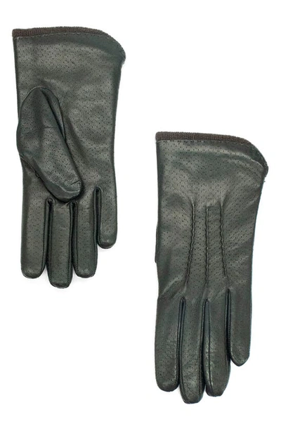 Portolano Knit Lined Leather Gloves In Black/ Silver Lining
