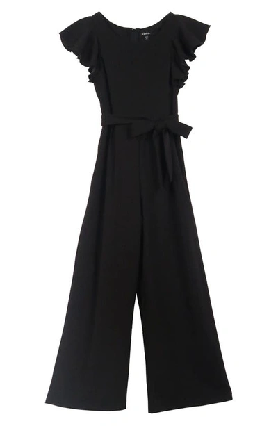 Zunie Kids' Flutter Sleeve Sash Jumpsuit In Black