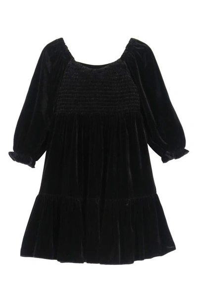 Zunie Kids' Three-quarter Puff Sleeve Smocked Dress In Black