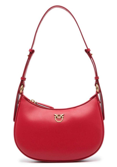 Pinko Love Birds Leather Shoulder Bag In Red