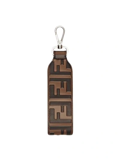 Fendi Logo-embossed Leather Key Ring In Brown