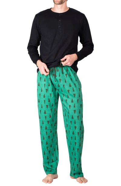 Sleephero Knit Pajamas In Black With Evergreen