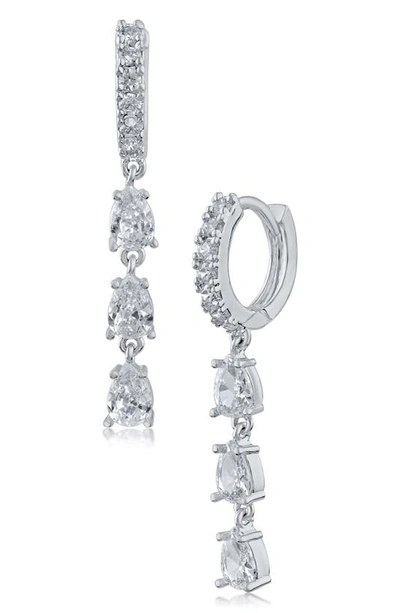 Cz By Kenneth Jay Lane Pear Cubic Zirconia Drop Huggie Hoop Earrings In Clear/silver