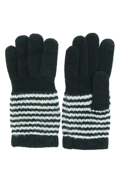 Portolano Cashmere Striped Gloves In Black/ Light Heather Grey