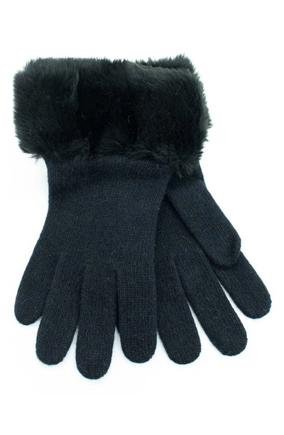 Portolano Faux Fur Knit Gloves In Black